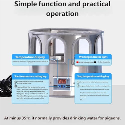 5 Gallon/18.9L Chicken Waterer for Winter, 110V 80W Heated Chicken Waterer, Temp Controlling (0-50℃) & LED Display for Chickens, Ducks, Geese and Chicken Coop with 9.84ft Power Cord