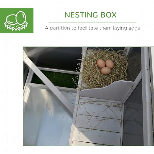 PawHut 63" Outdoor Chicken Coop Wooden, Chicken Cage with Run Area, Nesting Box, Hen House with Waterproof Roof, Removable Tray