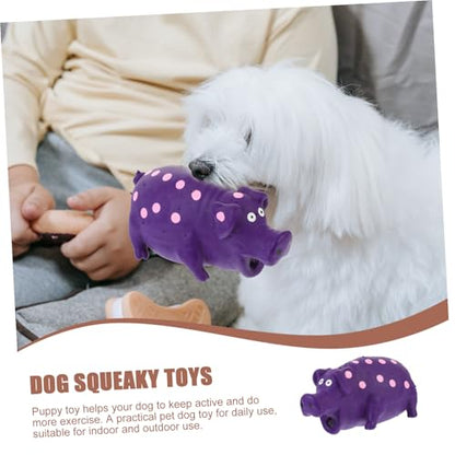 Pig-Shaped Dog Chew with Built Squeaker Biting Resistant Medium Dog Teething Plaything for Furniture Protection and Interactive Fun Easy to Clean Purple Latex