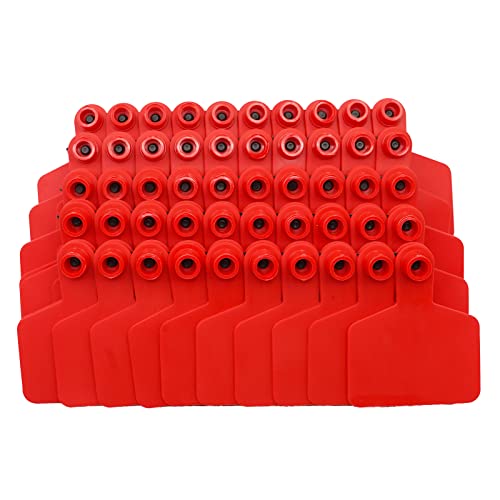 Blank Ear Tags 100 Pieces Cattle Cow Blank Ear Tags Livestock Identifcation Card for Cattle Cow Horse Pig Goat Sheep (red) - color: Red