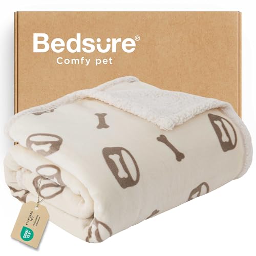 Bedsure Waterproof Dog Blankets for Small Dogs - Soft Print Sherpa Fleece Puppy Cat Blanket Washable, Cozy Plush Reversible Throw Furniture Protector for Pet Kitten Doggy, 25"X35", Beige - color: Beige-bone, size: S(25x35")