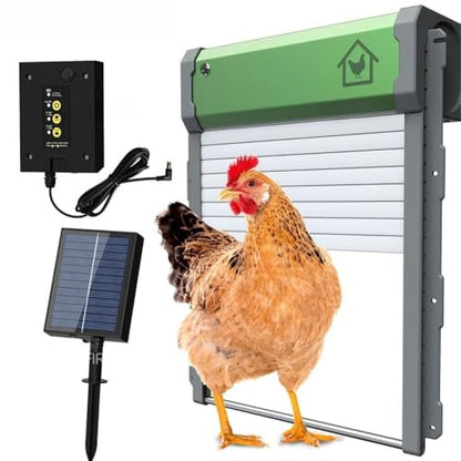 Automatic Solar Chicken Coop Door, 4 Modes with Timer Light Sensor 30-40M Remote Control Manual, Anti-Pinch, IP67 Waterproof Aluminum Alloy, Predator Proof Poultry Door for Backyard Farm
