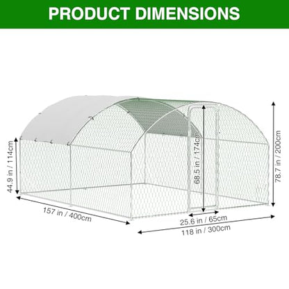 Garvee Metal Chicken Run, 9.8 x 13.1 x 6.6 Ft Metal Chicken Coop for Yard with Waterproof and Anti-Ultraviolet Cover, Dome Roof Walk in Chicken House, Poultry Cage for Hen, Duck and Rabbit - size: 118.1"L x 157.5"W x 78.7"H