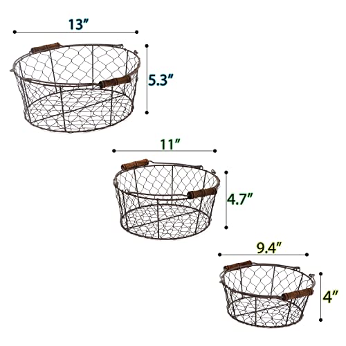Set of 3 Wire Basket with Wooden Handles - Vintage Style - By Trademark Innovations