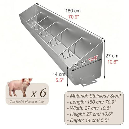 Large Capacity Goat Feeder Replacement Part, Heavy Duty Hay Feeder with Separated Fence, Wall & Floor Mounted Pig Feeder for Pasture(L180cm/5.9ft(6 Slots)) - size: L180cm/5.9ft(6 Slots)