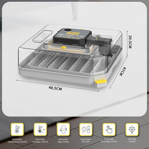 48 Egg Incubator for Hatching Eggs Auto Turning Digital Temp/Humidity Display Built-in Candler & Water Refill LED Candler for Chicken Duck Quail Birds