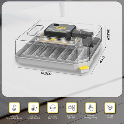 48 Egg Incubator for Hatching Eggs Auto Turning Digital Temp/Humidity Display Built-in Candler & Water Refill LED Candler for Chicken Duck Quail Birds