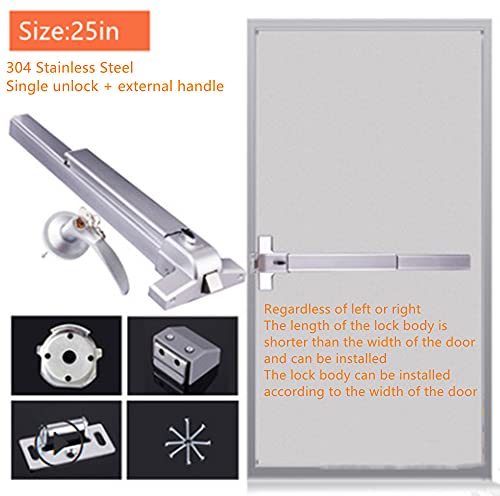 Push Bar Door Lock with 6 Keys, Emergency Exit Door Hardware with Handle, Aluminum Commercial Push Bar Panic Exit Device Left/Right Compatible - color: With Handle