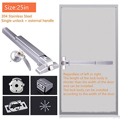 Push Bar Door Lock with 6 Keys, Emergency Exit Door Hardware with Handle, Aluminum Commercial Push Bar Panic Exit Device Left/Right Compatible - color: With Handle