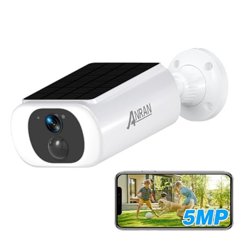 ANRAN 5MP Solar Security Camera Outdoor, Wireless Battery Powered WiFi Camera for Home Surveillance with Buit-in Solar Panel, Color Night Vision, 2-Way Audio, Siren Alarm, Works with Alexa, C3 Max - color: 5MP-White