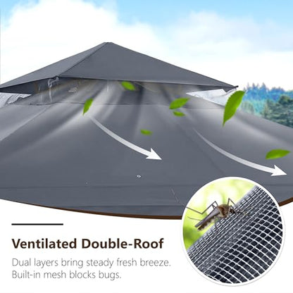 MASTERCANOPY Outdoor Patio Gazebo with Double Roofs, Stable Steel Frame and Mosquito Netting (11x13,Dark Gray) - color: Dark Gray, size: 11x13