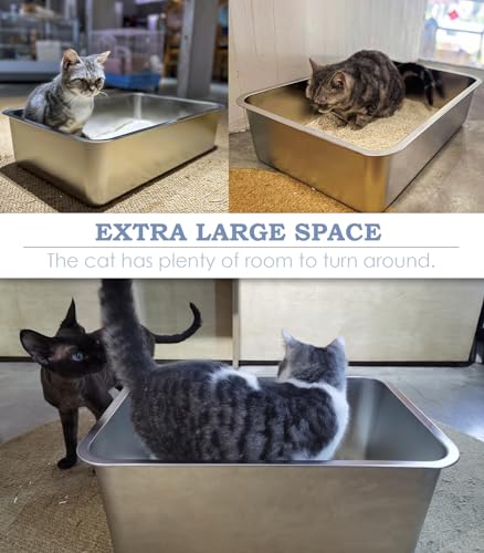 WENBOKMIN Stainless Steel Cat Litter Box, 6in Cat Litter Pan for Cats and Rabbits, Metal Litter Box High Sides Nonstick Odor Control Anti-Corrosion - size: 20" L x 14" W x 6" H