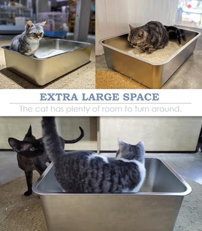 WENBOKMIN Stainless Steel Cat Litter Box, 6in Cat Litter Pan for Cats and Rabbits, Metal Litter Box High Sides Nonstick Odor Control Anti-Corrosion - size: 20" L x 14" W x 6" H
