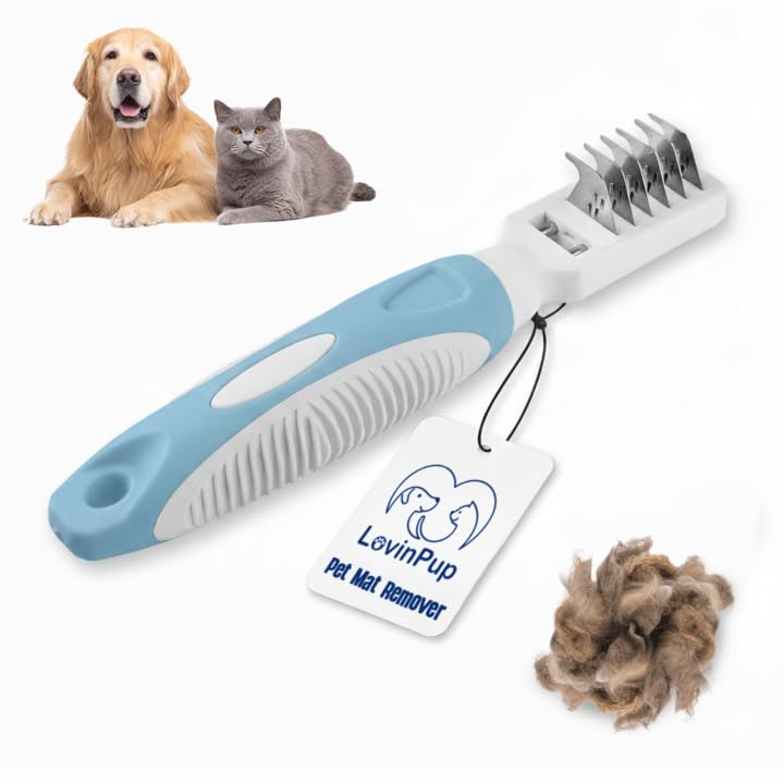 Pet Mat Remover – Professional Dematting Comb for Dogs and Cats – Stainless Steel Rounded Teeth for Gentle Knot & Tangle Removal – Dog Dematting Tools & Dog Grooming Supplies - size: Mat Remover