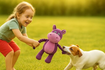 Plush Hippo Dog Toy with Rope Arms, Squeaky Interactive Pet Toy, Purple, for Small & Medium Dogs - color: Purple