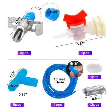 Automatic Rabbit Watering Kit Include 6 Nipple Drinker Feeders, ID 5/16" Hose, Barb Fittings to G1/2" Thread Connector, Watering System Bucket Connector