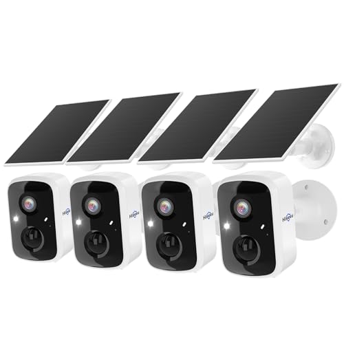 Hiseeu Solar Camera Security Outdoor, 4 Pack 100% Wireless 3K 4MP Surveillance Indoor WiFi Smart Cameras for Home Security Outside, PIR/AI Motion Detection, Waterproof, Color Night Vision, 2-Way Audio - color: 4 Pack-White