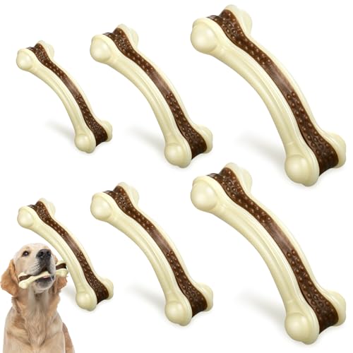 Sosation 6 Pcs Dog Toys for Aggressive Chewers Christmas Nylon Beef Flavor Bones Tough Puppy Teething Toys Puppy Chew Bones for Large Medium Small Breed Dogs Puppies(Small Medium Large) - size: Small/Medium/Large
