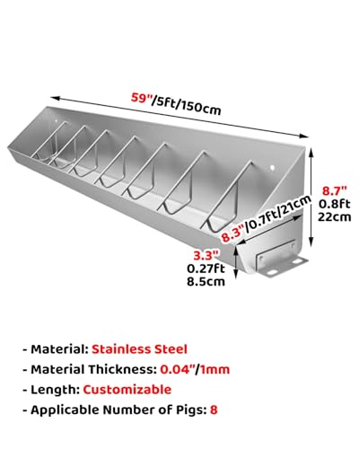 Metal Pig Feeder 5 8 10 Hole, Heavy Duty Hog Feeders Trough for Farm Livestock, No Waste Baby Pigs Feeding Pan, Cattle Pig Bowl Easy Installation(8 Card Slots) - size: 8 Card Slots
