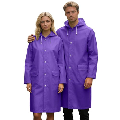 Unisex Hooded Raincoat Waterproof Reusable Rain Jacket with Pockets for Cycling Hiking Travel Commuting - color: Purple, size: Large