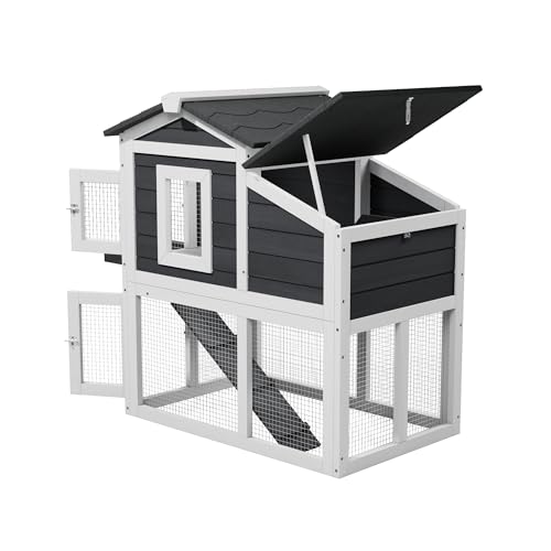 Chicken Coop, Chicken Run, Duck Coop Outdoor Chicken Coop for 2-4 Chickens Wooden Hen House Poultry Pet Hutch Run Cage (White) - color: White