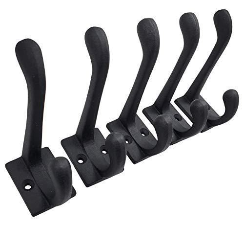 Cast Iron Coat Hooks - Wall Mounted Rustic Farmhouse Matte Black Cast Iron DIY Coat Towel Hat Scarf Bags Hook 5-Pack - style: Modern (Black)