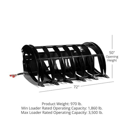 Titan Attachments 72" Extreme Root Grapple Rake Attachment, Universal Quick Tach Connection, Twin 3,000 PSI Cylinders, Replaceable Forged Steel Teeth, Tractor Accessories - style: 72 in.