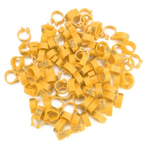 100Pcs 8MM 001 to 100 Numbered Plastic Letter Pigeon Bird Leg Bands Rings, Pigeon Identify Rings, Training Supplies Leg Number Bird Bands for Letter Pigeon (Yellow) - color: Yellow