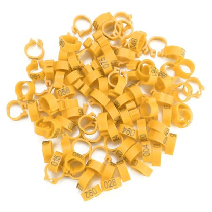 100Pcs Birds Leg Rings, 8mm Pigeon Leg Bands 001 to 100 Numbered Plastic Clip on Identification Rings for Chicks Parrots Finch Dove Lovebird Quail Bantam Lovebirds (Yellow) - color: Yellow