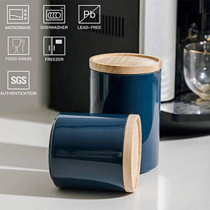 Sweejar Kitchen Canisters Ceramic Food Storage Jar, Stackable Containers with Airtight Seal Wooden Lid for Serving Ground Coffee, Tea, Sugar, Salt and More - 28 Fl Oz (Navy) - color: Navy, style: 28 Fl Oz (4.0"x6.1")
