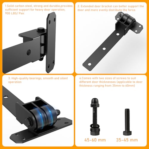 Heavy Duty Gate Hinges, 900 Lbs Capacity and Built-in Ball Bearings, 13" Bolt-On or Weld-On Hinges, 180° One-Way Open Gate Hinges for Wooden/Metal Gates,Garden Gates, Fence, Sheds (Matte Black) - style: 2 Pack Gate Hinges with Screws
