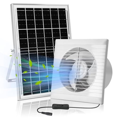 blessny Solar Powered Exhaust Fan, 15W Solar Panel + 6" Ventilation Vent Fan for Outside Greenhouse, Chicken Coop, Shed, Pet House - size: 6" Fan Kit
