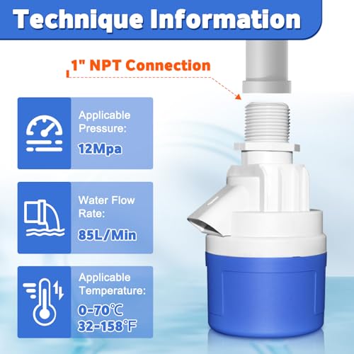 1" Water Float Valve - Automatic Water Level Control for Livestock, Water Tanks, Pools & Aquariums | Premium ABS Material, Big Flow, 170 PSI Max Pressure - color: 1" Top Inlet