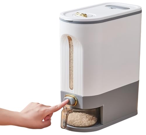 Gagee 22 Lbs Rice Dispenser, Grain Container Storage with Lid Measuring Cylinder Moisture Proof Household Cereal Dispenser Bucket for Kitchen Soybean Corn,White - color: 22 White