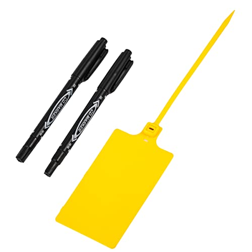 Tenshun 200 Pieces Plastic Tags Waterproof Label Tags Hanging Storage Tags Equipment Tags Seal Tags Plastic Seals Shipping Tags Logistics Use with Four Permanent Marker Pens - color: Yellow, size: 200 PCS