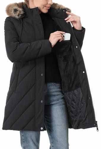 Women's Winter Coat Long Puffer Jacket - Waterproof Warm Thickened Snow Coat for Women - color: Black, size: X-Large