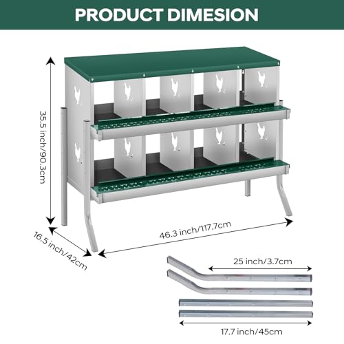 GarveeLife Chicken Nesting Box, 8 Compartments Nesting Box for Chickens, Two-Tier Galvanized Steel Chicken Egg Laying Box with Large Vented Holes Wall Mounting for Easy Egg Collection - color: Green | 8 Compartments