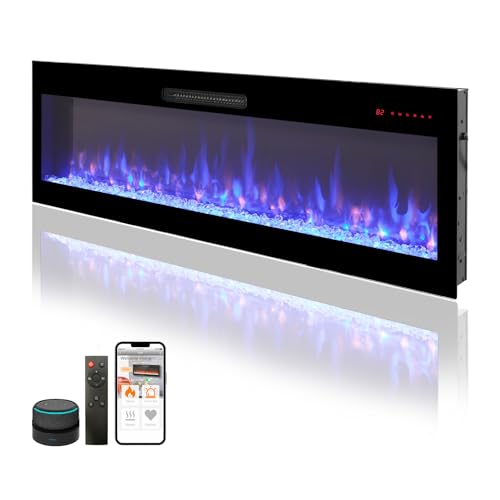 50" WiFi Electric Fireplace, Wall Fireplace Electric with Remote Control, 16 Adjustable Flame Colors, Wall Mounted/Recessed, 1400W Fireplace Insert Heater, Timer, Remote & App Control - size: 50 Inch Upgraded