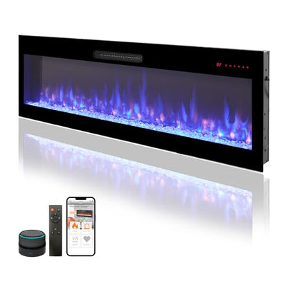 50" WiFi Electric Fireplace, Wall Fireplace Electric with Remote Control, 16 Adjustable Flame Colors, Wall Mounted/Recessed, 1400W Fireplace Insert Heater, Timer, Remote & App Control - size: 50 Inch Upgraded