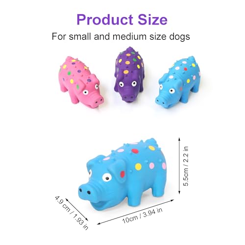 Squeaky Pig Dog Toys 3-Pack, Interactive Latex Piggy Chew Toys Set with Squeak Sounds for Teething Puppy, Small, Medium Dogs (Blue+Pink+Purple)