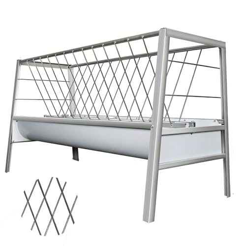 77 Gallon Farm Hay Feeder for Goats and Sheep, 5 Foot Galvanized Steel Livestock Feeding Rack with Deepened Pan, Suitable for Barn and Pasture Placement
