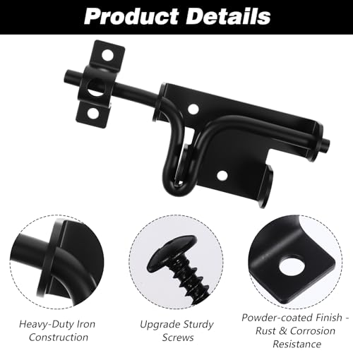 3-Pack Heavy Duty Slide Bolt Gate Latches with Padlock Hole – Rustproof Iron Sliding Locks for Wooden Fence, Shed Door, Barn & Outdoor Gates (Black, 6.4” x 2.3”)