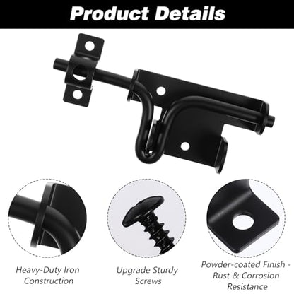 3-Pack Heavy Duty Slide Bolt Gate Latches with Padlock Hole – Rustproof Iron Sliding Locks for Wooden Fence, Shed Door, Barn & Outdoor Gates (Black, 6.4” x 2.3”)