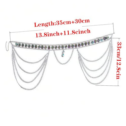 Bohemian Sexy Layered Crystal Waist Chain Bikini Tassel Chain- Sparkling Festival Body Jewelry for Women