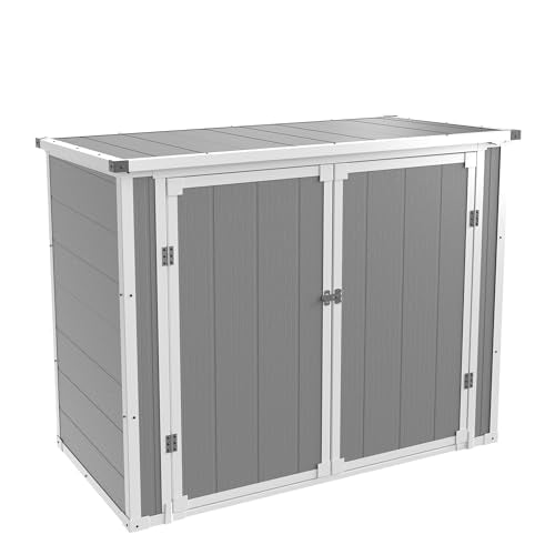 41 Cu.Ft Horizontal Outdoor Plastic Storage Shed/Box Trash Can Sheds Weatherproof Resin Shed with Floor Thickened & Gas Spring & Lockable Doors for Tools, Lawn Mower Storage（4.5 * 2.5 FT）