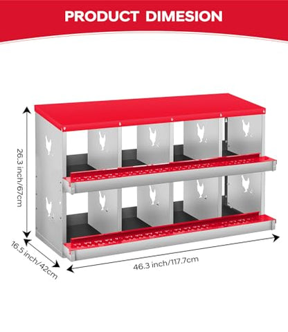 Chicken Nesting Box, 8 Compartment Metal Nesting Box,Wall Mount Chicken Nesting Boxes for Laying Eggs,Easy Egg Collection,8 Room Nest Boxes for Chickens - size: Red 8 Compartment
