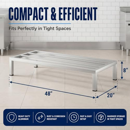 48" x 20" x 8" Aluminum Dunnage Rack – Heavy Duty Floor Storage Stand, NSF for Commercial Use - size: 48"W x 20"D x 8"H