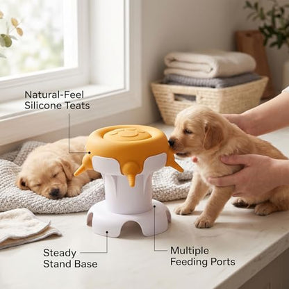 Pssopp Feeding Supplies Silicone Puppy Nursing Station Puppy Feeder Milk Bowl with 4 Nipples for Newborn Rabbits Kittens Other Animals Pet Milk Feeder Station, Pet (Yellow) - color: Yellow