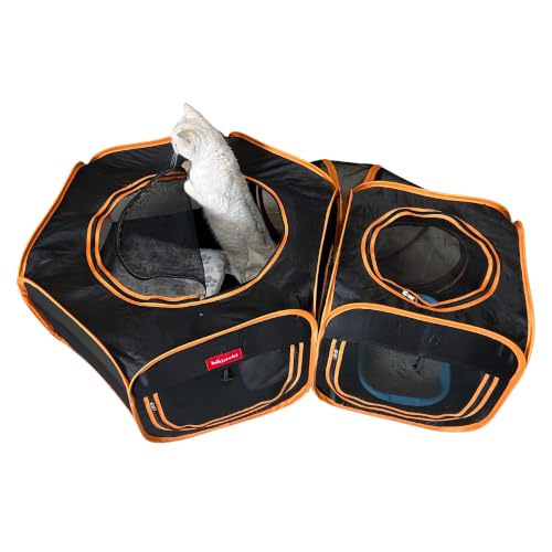 Portable Cat Playpen 2-Room with Tunnel, 3-in-1 Pop-up Cat Dog Crate Play Enclosure with Separate Areas, Foldable Pet Playpen for Puppy Kitten and Small Animals Indoor Outdoor - style: Small