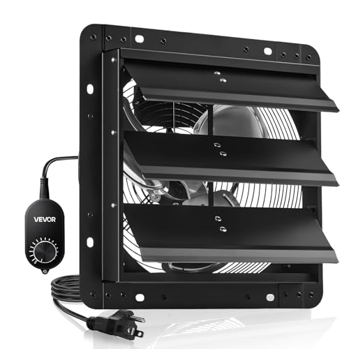 VEVOR 12 inch Shutter Exhaust Fan, Wall Mounted Attic Vent Fan with Variable Speed Controller, 1100 CFM, AC Motor, Heavy-duty Steel, Low Noise for Shed, Garage, Greenhouse Ventilation Cooling, Black - size: 12 Inch Fan w/ Speed Controller